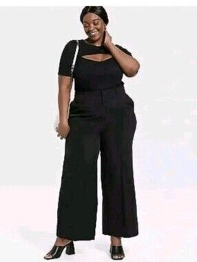NWT Womens Ava & Viv Wide Leg Dress Pants No Gap Waistband Black Casual Plus 20